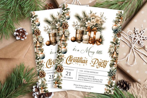 Download Green and Gold Christmas Holiday Invite - Gold Collection